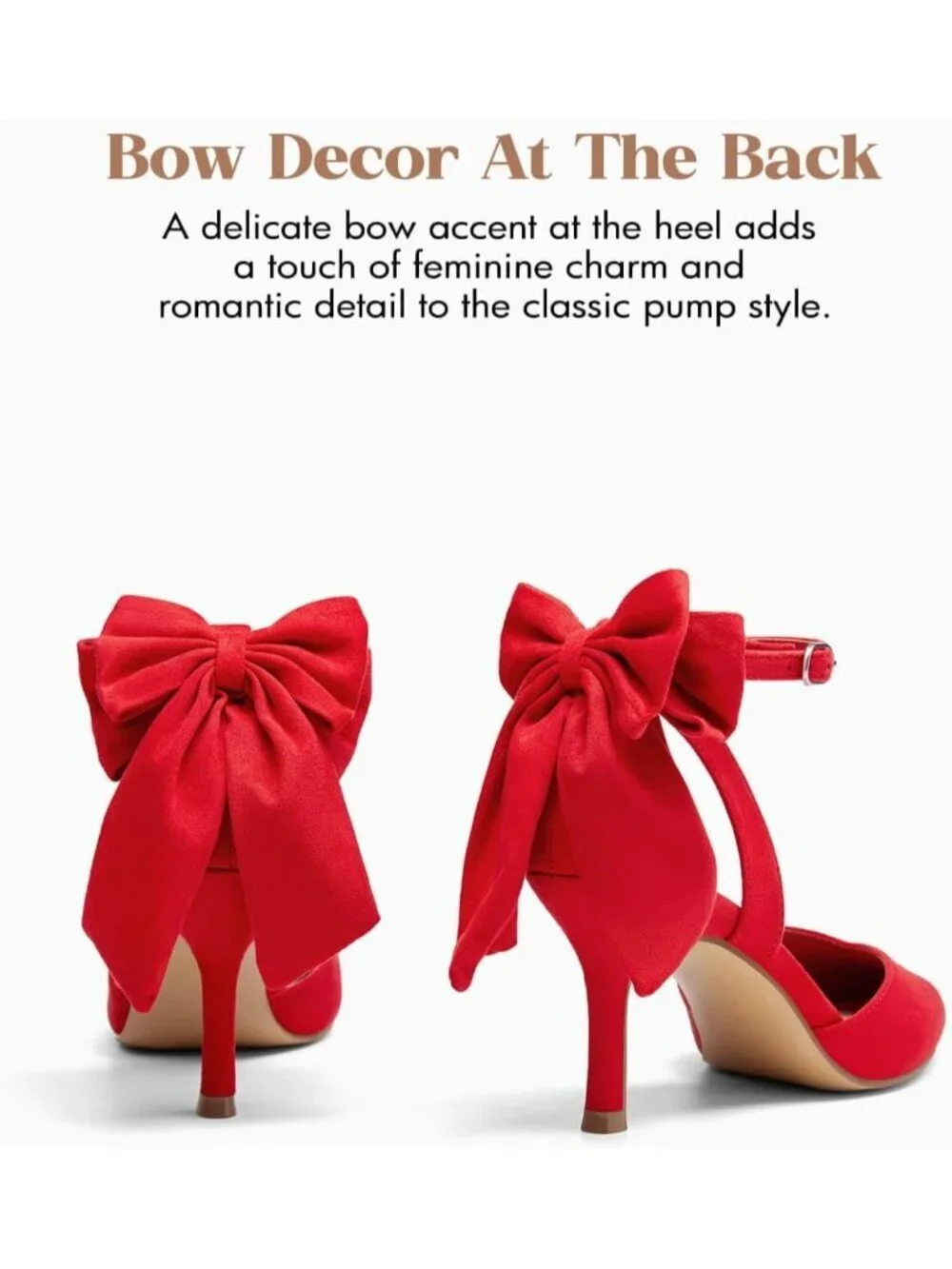 Women's Red Closed Pointed Toe Pumps Bow Ankle Strap Kitten Wedding Heels Shoes